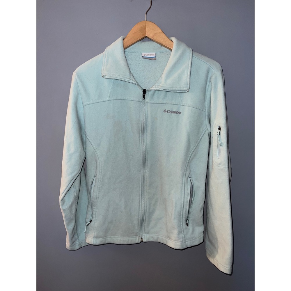 Columbia Womens Fleece Jacket Light Blue Full Zip Mock Neck Size L Outdoor Layer